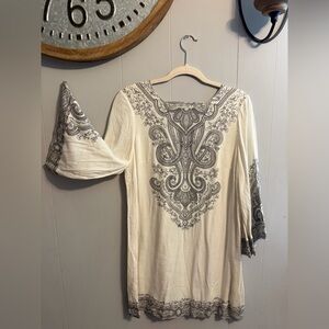 Bohemian Cream and Gray Dress with low cut back